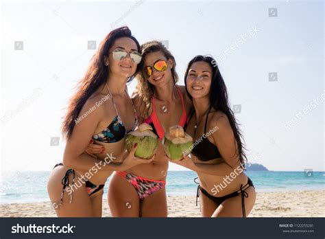 Three Sexy Girls Bikini On Hot Stock Photo Edit Now 1122255281