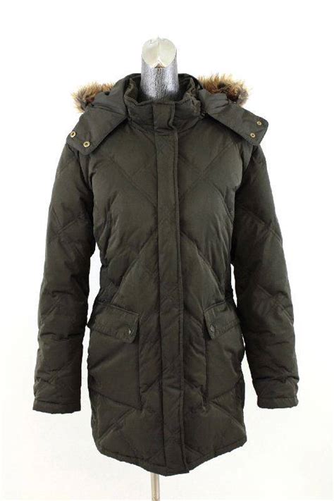 Womens Green St Johns Bay Jacket Coat Parka Down Filled Quilted Faux