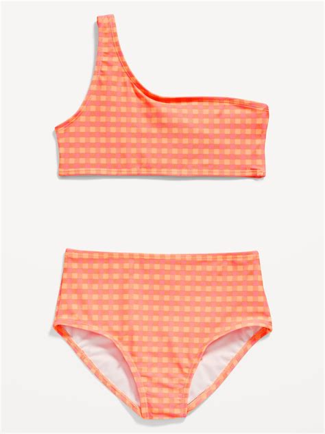 Old Navy Printed One Shoulder Bikini Swim Set For Girls Multi