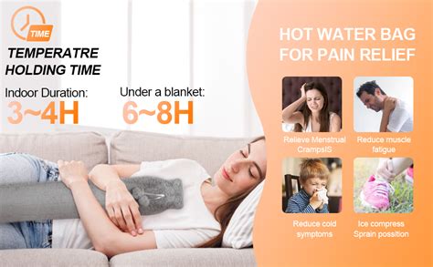 Large L Long Hot Water Bottle With Fluffy Faux Fur Cover Dark Grey Ideal For Neck Waist