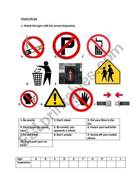 Imperatives Signs 2 Activity Fun Esl Worksheet For Ki