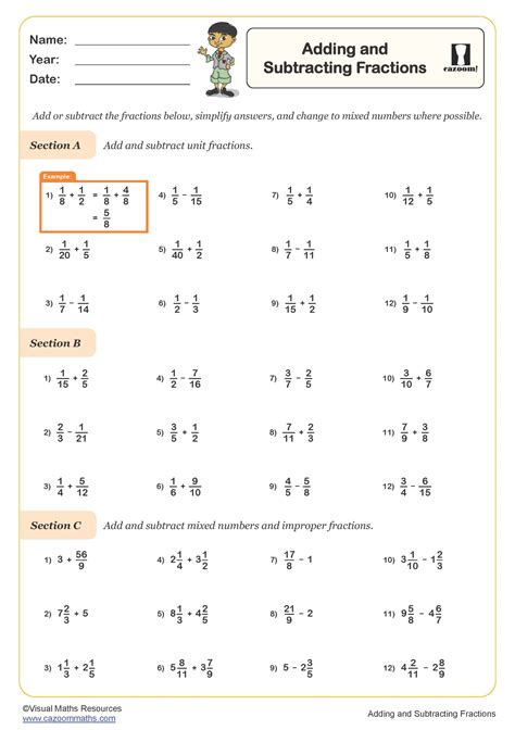 Adding And Subtracting Fractions Worksheet Pdf Printable Number Worksheets Library