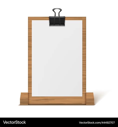 3d Wooden Paper Holder With A4 Sheet And Clip Vector Image