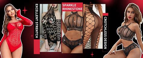 Famstar Sexy Lingerie For Women Naughty Sparkle Rhinestone Fishnet Lingerie Set Teddy Erotic