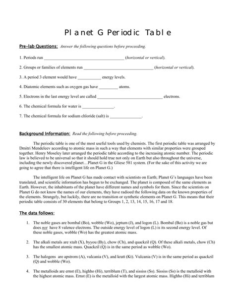 Alien Periodic Table Worksheet Chemistry Answers - Periodic Table Timeline