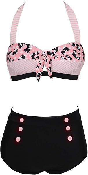 Amazon Bslingerie Women Retro Vintage Push Up High Waisted Bikini Swimsuit Plus Size