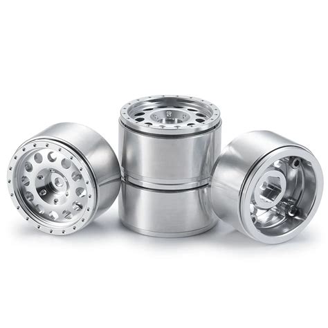 4pcs 1 0inch Micro Metal Silver Beadlock Wheel Rims Hubs For 1 24 Rc