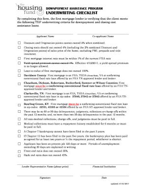 Fillable Online Thehousingfund Underwriting Checklist The Housing