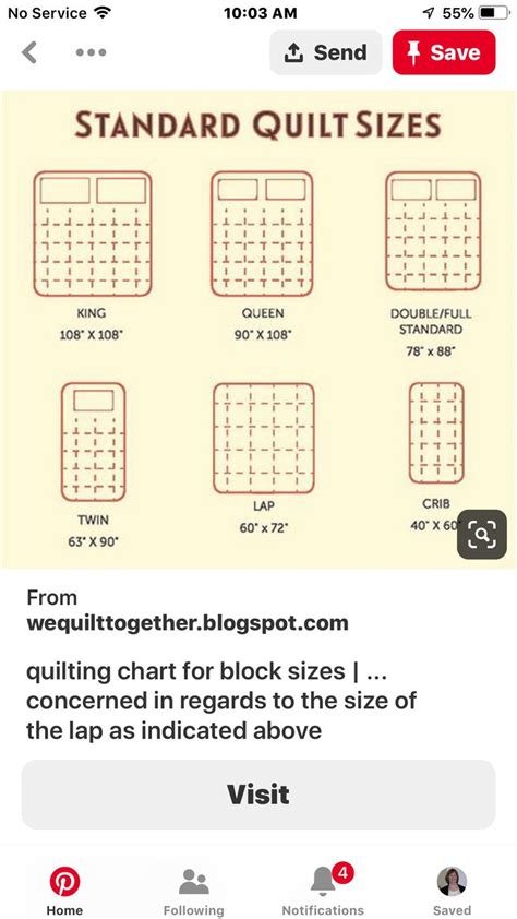 Printable Quilt Size Chart