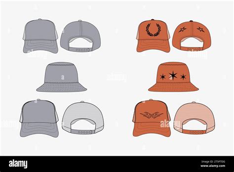 Cap Hats Mockup Fashion Illustration Design Template Bucket Hat