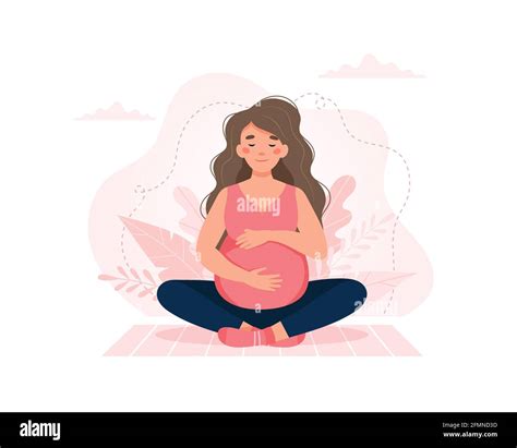 Pregnant woman concept illustration in cute cartoon style, health, care ...