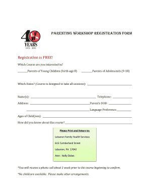 Fillable Online Parenting Workshop Registration Form Fax Email Print