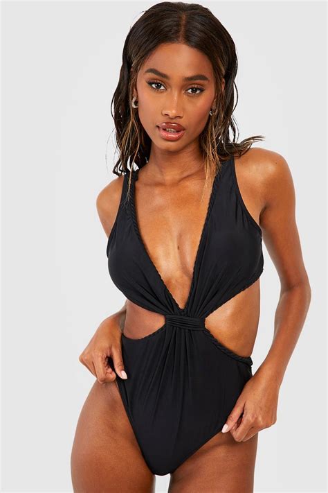 Rope Detail Cut Out Plunge Swimsuit Boohoo