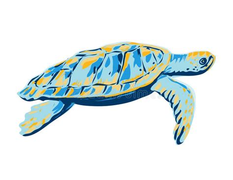 Loggerhead Sea Turtle Side View Wpa Poster Art Stock Vector