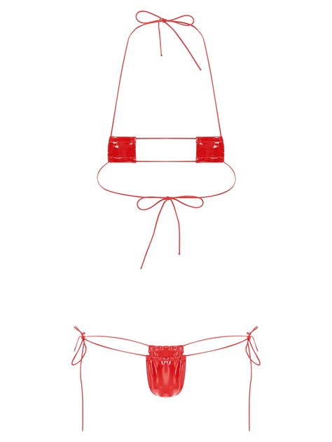 Sxiwei Women Shiny Micro Bikini Set Sling Shot Lingerie Extreme Swimwear Piece Bandeau Tube