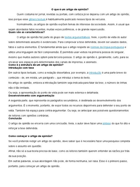 Quem São Os Interlocutores Do Artigo De Opinião - Estrutura e Características do Artigo de Opinião | PDF