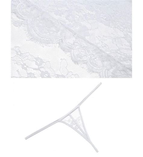 Lace Kimono Robe Transparent Nightgown Babydoll Lingerie Set With G String And Belt 1 White