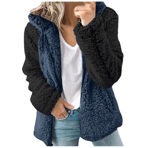 Blvb Womens Warm Winter Fleece Jacket With Hood Long Sleeve Zip Up Fuzzy Hooded Coat Casual Soft