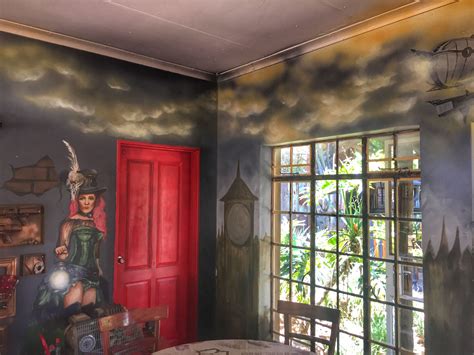 Steampunk Mural At Night Owl Restaurant Benoni South Africa Artist