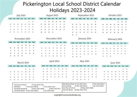 Pickerington Local School District Calendar Holidays 2023-2024