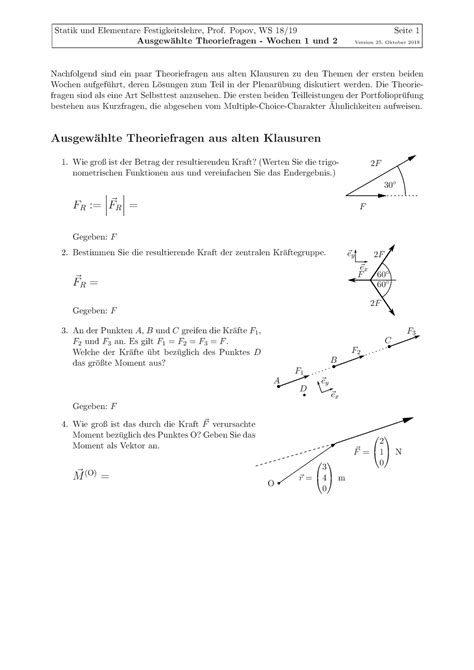 Probeklausur 8 Dezember Wintersemester 2018 2019 Fragen Statik Und