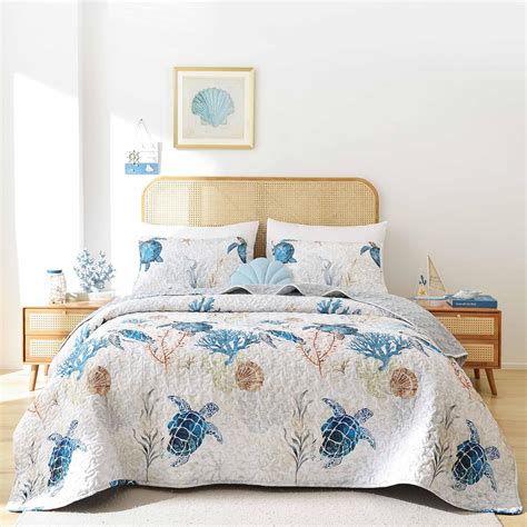 Amazon.com: weigelia Coastal Quilt Set King Size - Sea Turtle Ocean