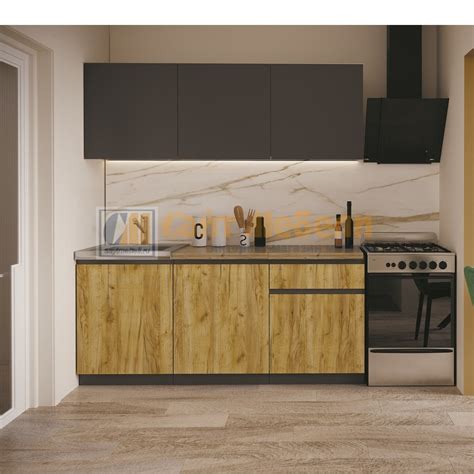 Кухонный гарнитур Ханна 1800 (Графит/Дуб крафт золотой) - Сайт мебели