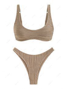 Textured Tank Style Cheeky Bikini Set In COFFEE ZAFUL