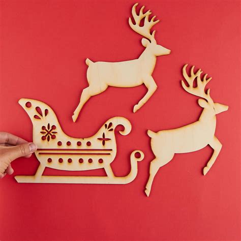 Unfinished Wood Sleigh And Reindeer Cutout Set All Wood Cutouts