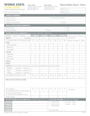 Fillable Online Wcb Ns Form E Physical Abilities Report Wcb Ns Fax