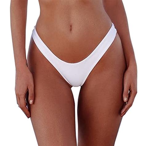Sherrydc Women S Sexy Cheeky Thong Brazilian Cut Low Rise High Leg Bikini Bottom White Small For