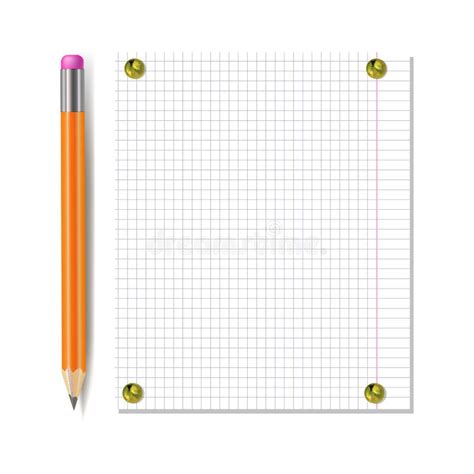 Vector Notebook Paper Sheet With Pencil Attached By Golden Realistic