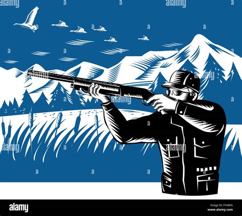 Hunter Aiming Shotgun Rifle Stock Photo Alamy