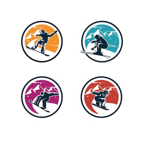 Set Of Winter Sport Logo Snowboarding Logo Premium Vector