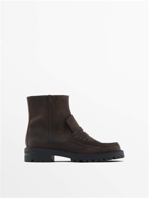 Track Sole Ankle Boots With Penny Strap · Brown · Boots And Ankle Boots