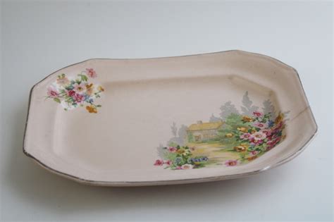 Vintage Tsandt Cottage Garden On Blush Pink China Shabby Chic Platter Wall Hanging Plate