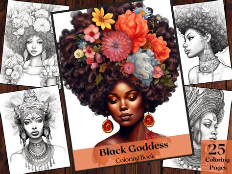 25 Black Goddess Coloring Bookblack Beautiesprintable Afro American Woman Coloring Pagefantasy