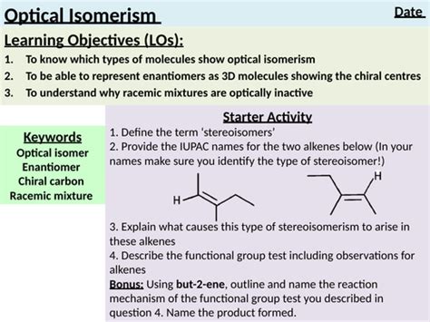 Optical Isomerism | Teaching Resources
