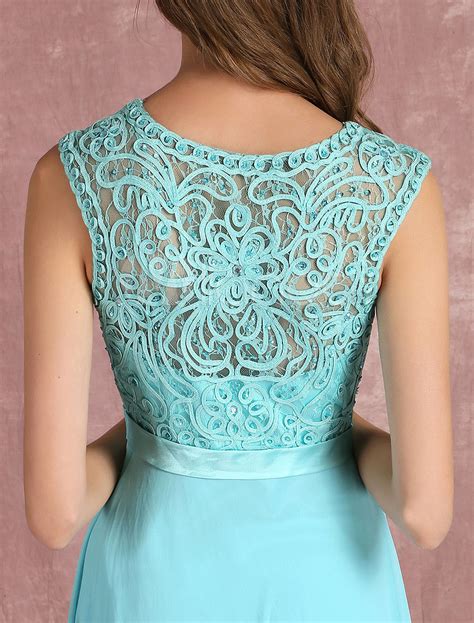 Turquoise Evening Dress Chiffon Beading Prom Dress Jewel Sleeveless