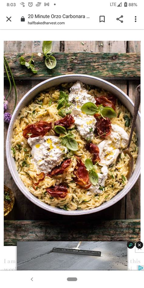 20 Minute Orzo Carbonara With Crispy Prosciutto And Burrata Recipe Half Baked Harvest