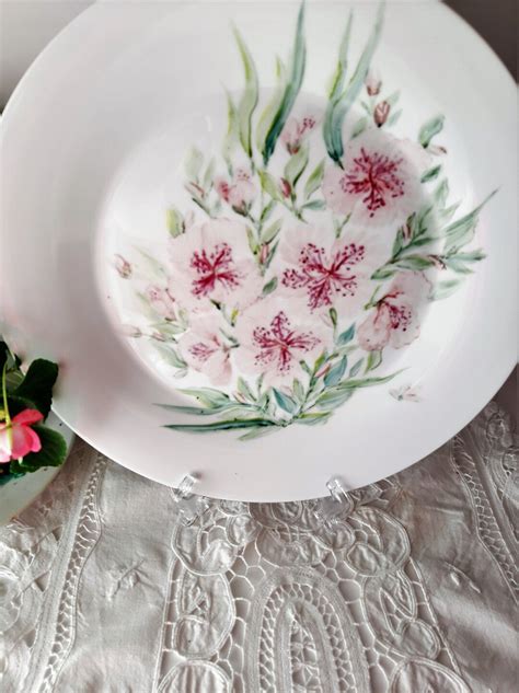 Hand Painted Plate Azaleas Handmade Floral Tableware Etsy