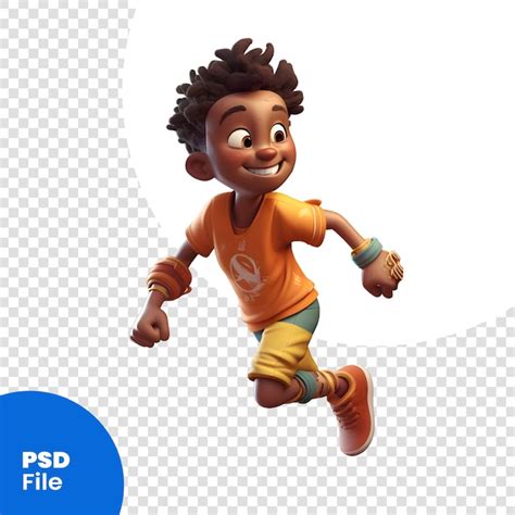 Renderización 3d de un niño afroamericano corriendo aislado en una