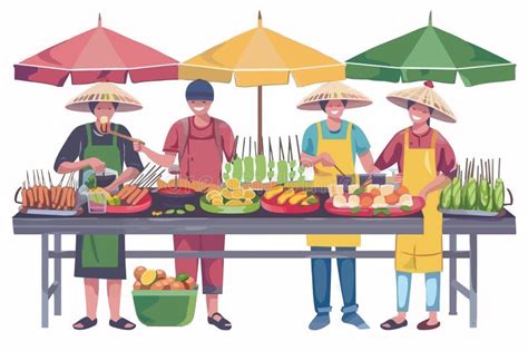 Authentic Street Food Preparation Scene Isolated Vector Style Stock ...