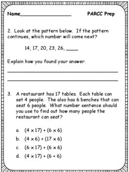 Parcc Practice Tests Rd Grade Math By Lessons For The Substitute