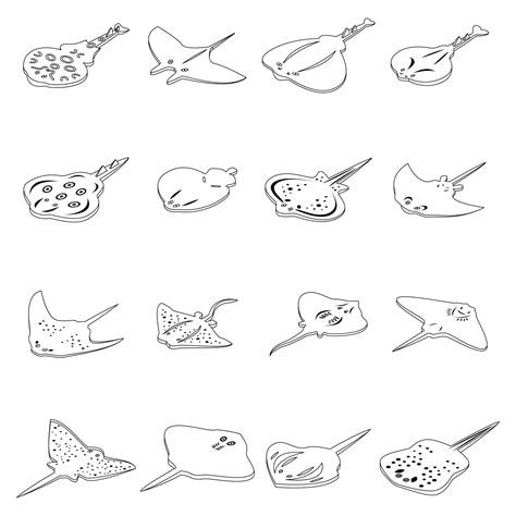 Stingray Icons Set Vector Outline 8784231 Vector Art At Vecteezy