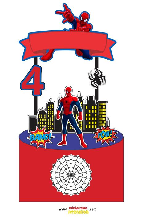 Topo Homem Aranha Para Imprimir - Topo de bolo Homem Aranha com kit personalizado pronto para imprimir