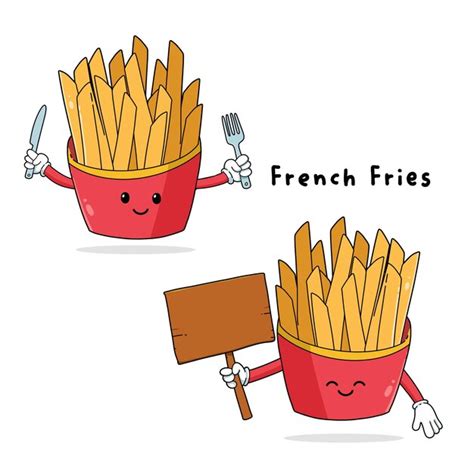 Premium Vector Set Of Cute French Fries Cartoon Mascot Characters