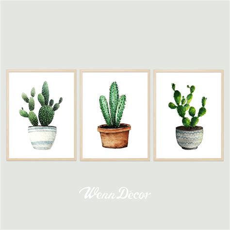Set Of 3 Prints Succulent Print Botanical Prints Watercolor Etsy