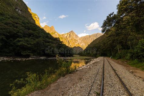 railway track  machu picchu mountains peru stock photo image