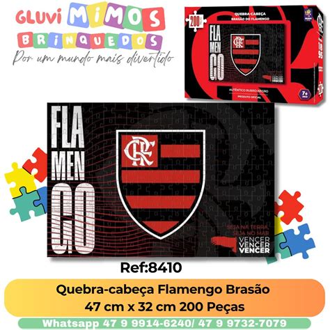 Quebra Cabeça Flamengo - Quebra-cabeça Flamengo Brasão 47 cm x 32 cm 200 Peças – Gluvi Mimos ...
